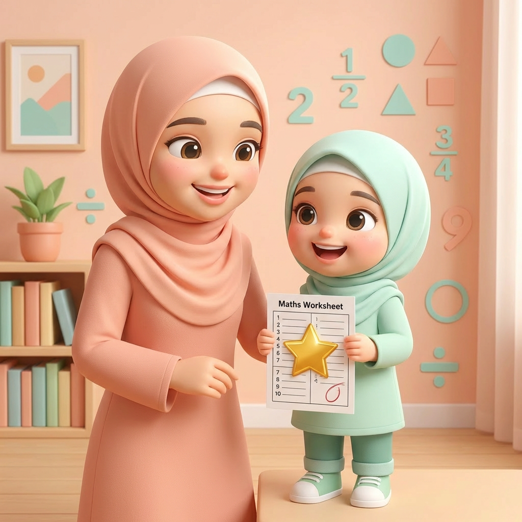 Ibu dan anak gembira dengan pencapaian matematik